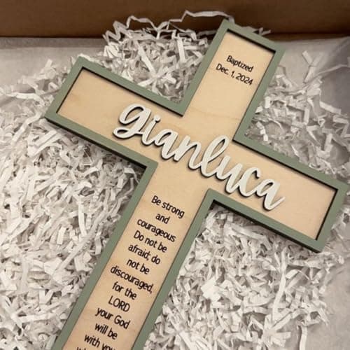 WEIYOUDP Personalized Wooden Baptism Cross,Custom Kid Name Cross,Baby Shower,Nursery Easter Decor,Baptism Gift,First Christening Gift for Girls and Boys — view 3