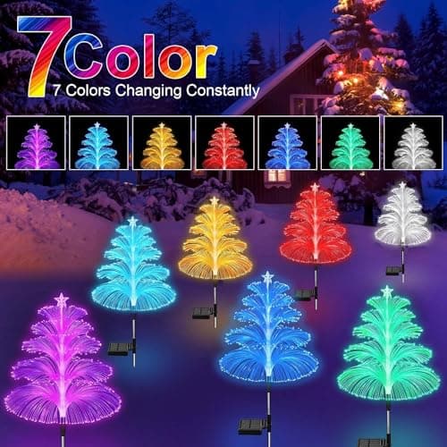 3PCS Solar Christmas Decorations Trees Lights Outdoor Waterproof Solar Christmas Tree Jellyfish Lights 5 Layer Optical Fiber 7 Color Changing for Pathway Lawn Patio Solar Christmas Lights Outdoor