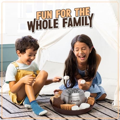 Nostalgia Tabletop Indoor Electric S'mores Maker - Smores Kit With Marshmallow Roasting Sticks and 4 Tray Lazy Susan for Graham Crackers, Chocolate, and Marshmallows - Movie Night Supplies - Brown — view 5