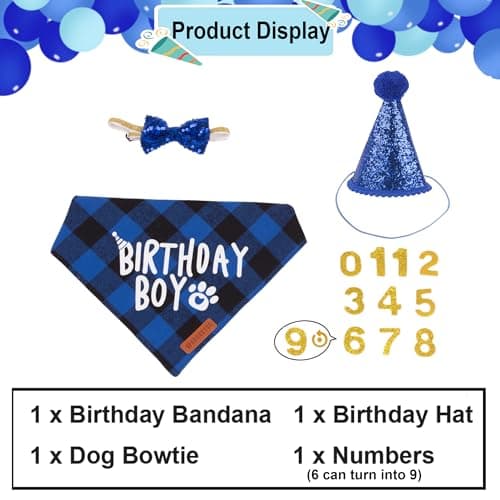 ADOGGYGO Dog Birthday Hat Bandana Set, Blue Plaid Boy Dog Bandana, X-Large — view 2
