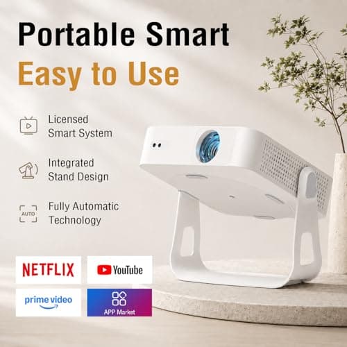 [Officially-Licensed App & Auto Focus]White Smart Mini Projector with WiFi and Bluetooth, XuanPad 4K Support Movie Projector, Portable Native 1080P Outdoor Projector with 360° Stand — view 4