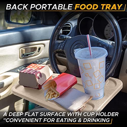 EcoNour 2 in 1 Car Steering Wheel Desk (Beige) | Steering Wheel Tray for Laptop, Eating, Drinks | Rectangular ABS Car Tray with Pen Holder & Cup Holder — view 2