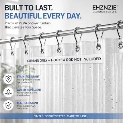EHZNZIE Crystal Clear Shower Curtain Liner 72x72, PEVA Waterproof Bath Curtain, No Chemical Smell, 3 Weighted Magnets, Durable with Rustproof Metal Grommets