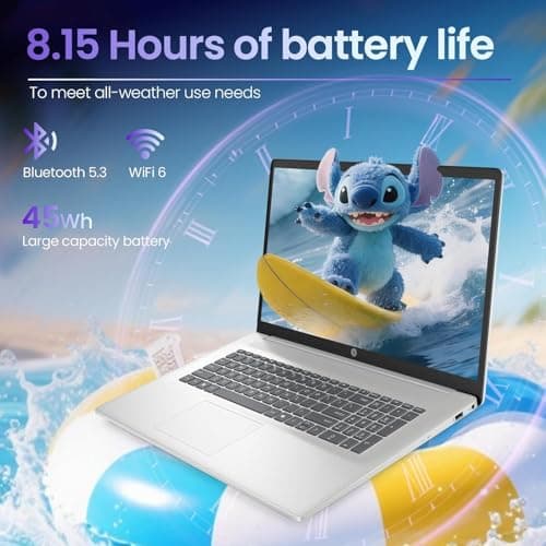 HP 17 Inch Laptop 2026 Edition, AMD Ryzen 5 7430U 6-Core Processor, FHD IPS Display, 8GB RAM, 256GB SSD, Large Screen, Windows 11 with Office 365 for The Web, w/o Mouse — view 3