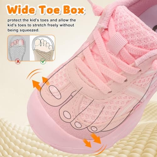 Besroad Sneakers for Boys Girls Kids Barefoot Running Walking Shoes Wide Toe Slip On Sneakers Breathable Lightweight Fashion Casual Tennis Shoes Pink 7 Toddler — view 2