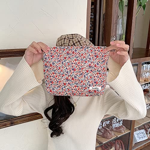 Makeup Bag for Women,Large Floral Cosmetic Bags Travel Toiletry Bag Organizer Zipper Storage Pouch,Beige Flowers — view 3
