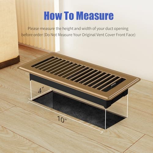Floor Register 4x10, Brown Floor Vent Covers for Home Floor, Sidewall, Heavy Duty Steel Walkable Floor Grates, Adjustable Air Vent Covers Rust Proof Finish, 4" x 10'' Floor Vent, 6 Pack