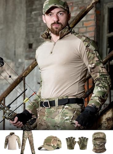 SANYETS Tactical Uniform,Combat Long Sleeve Shirt and Pants,Cap Gloves Balaclava Set Airsoft Suit, Military Gear Amy Clothing for Men(XL,Camo) — view 2