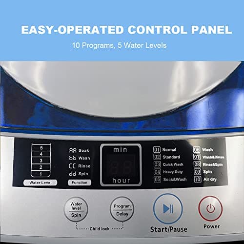 Panda 1.34 Cu.ft Portable Washing Machine, Fully Automatic Laundry Washer with Built-in Drain Pump, Top Load Clothes Washer 10 LBS Load Volume for Apartment and Household, Blue Transparent Lid — view 2