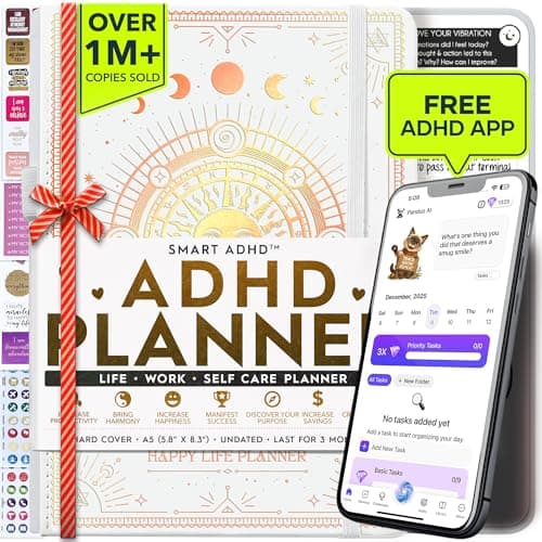 Adhd Daily Planner - A Self Care Personal Gratitude Journal to Increase Productivity and Success in Life & Work, Weekly & Monthly Undated Planner for Women and Men, Vision Board & Organizer + Stickers
