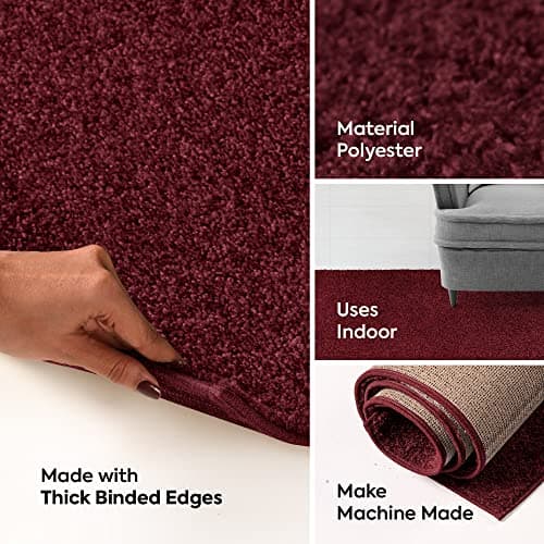 Ambiant Pet Friendly Solid Color Area Rugs Burgundy - 1.5' x 2.25' (18''x27'') Rectangle Mat, Indoor, Perfect for Living Room, Bedroom, Dining Room, Entryway, Doorway, Pet & Kids Friendly Rug — view 8