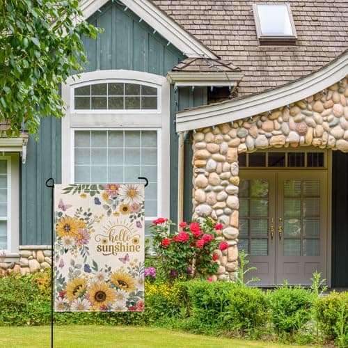 wyooxoo Spring Summer Hello Sunshine Garden Flag 12x18 Inch Double Sided Seasonal Floral Garden Flag Outside Burlap Farmhouse Small Yard Flag — view 3