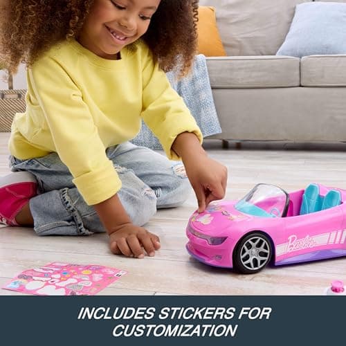 Hot Wheels Barbie RC Toy Car, Remote-Control Pink Convertible, Can Hold 2 Barbie Fashion Dolls & Trunk Opens for Storage, Sticker Sheet for Customizing — view 2