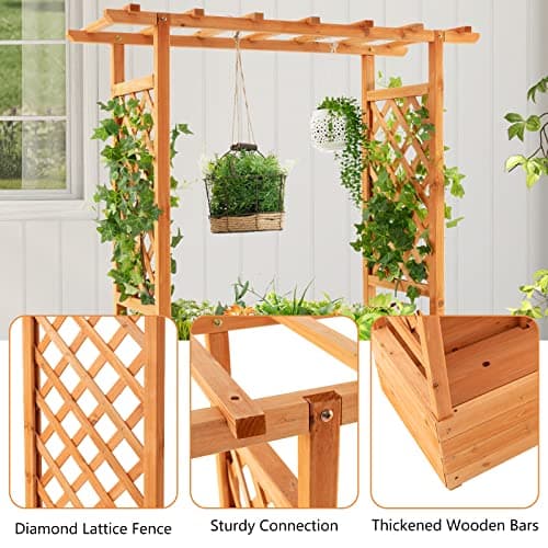 S AFSTAR Raised Garden Bed with Arch Trellis, Wood Planter Box with Hanging Roof, Side Trellis, 4 Drainage Holes, Above Ground Elevated Garden Bed for Outdoor Climbing Plants Vines Patio — view 5