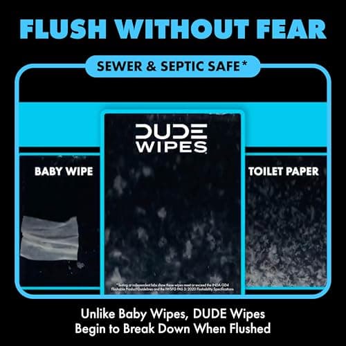 DUDE Wipes Unscented Flushable Wipes - Extra-Large Adult Wet Wipes for Sensitive Skin - 6 Pack (288 Count) - Infused with Vitamin E and Aloe - Septic and Sewer Safe — view 3