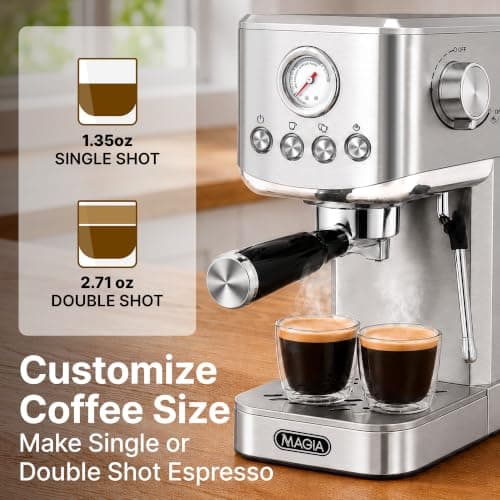 Zulay Magia Compact Espresso Machine – 20 Bar Small Espresso Machine with Milk Frother Steam, Latte & Cappuccino, Mini Espresso Machine 1350W Fast Heating, 40oz Water Tank, Stainless Steel – Silver — view 2