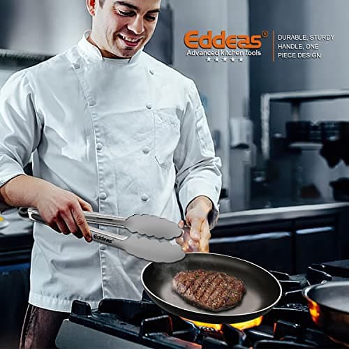 Eddeas Kitchen Tongs - 9" and 12" Tongs for cooking, Heat Resistant 600 Degrees Stainless Steel Metal Tong and Non-Slip Handle - Perfect for Cooking, Salad and BBQ, Set of 2 — view 4