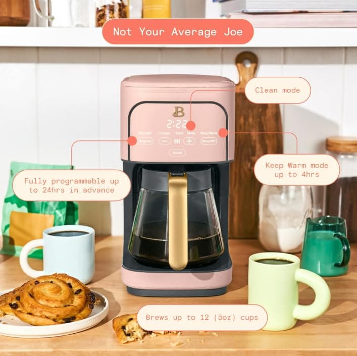 Beauti Coffee Maker 12 cup Programmable, Brewing Versatility, Advanced Programming, 1200 W, Keep Warm mode (Rose) — view 2