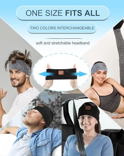 Mixiba 2-Pack Sleeping Headphones, Headband Headphones with Ultra-Thin HD Stereo Speaker, Bluetooth Headband for Sports, Workouts, Insomnia, Yoga, Air Travel, Meditation - Black&Grey — view 4