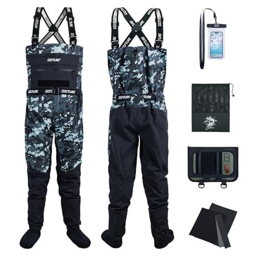 Goture 5 Layer Nylon Waterproof Breathable Chest Waders for Men, Camo, L