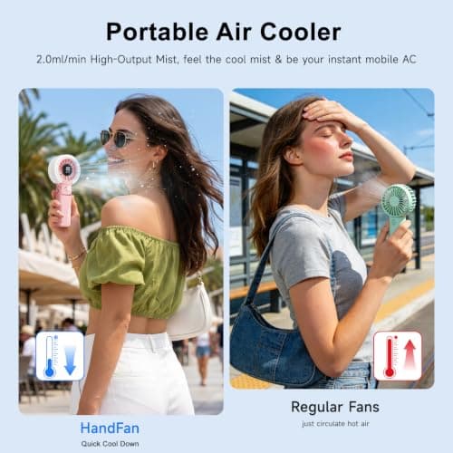 HandFan 4000mAh Handheld Turbo Misting Fan, 100 levels Adjustable High Speed Mister Fan, Portable Spray Water Mist Fans, Foldable Mini Hand Fans for Summer Beach Travel Concerts Disney(Pink) — view 2