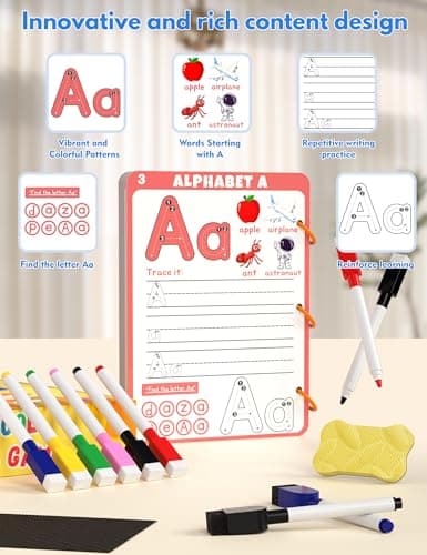 Preschool Learning Activities Educational Workbook, 62 Reusable Pages Pre Kindergarten Workbooks, Number Letter Tracing Books for Kids, Autism Learning Materials, ABC Busy Book for Kids Ages 3-7 — view 4