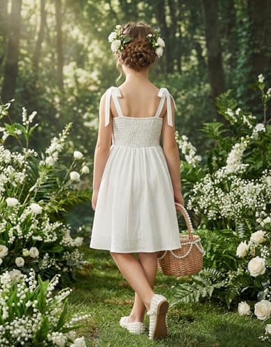 Arshiner Tween Girl Summer Sundress White Party Beach Wedding Spaghetti Strap Midi Dresses for 11-12 Years — view 2