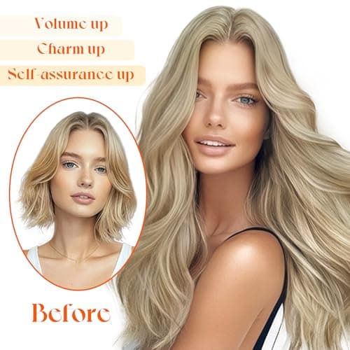 Sunny Hair Wire Hair Extensions for Women Straight Fish Line Human Hair Extensions Invisible Wire Extensions Easy to Apply Dark Ash Blonde Highlights Golden Blonde 18inch 85g — view 5