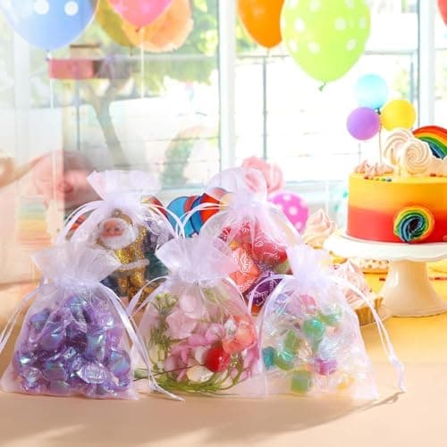 Bezall 50Pcs White Organza Bags 3x4 Inch, Sheer Wedding Party Favor Bags with Drawstring, Jewelry Gift Bags Christmas Candy Pouches — view 6