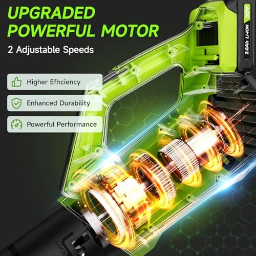 Leaf Blower Cordless, Leaf Blower with Battery and Charger - 2 Speed Modes, 2 Batteries, 20V Powerful Lightweight Electric Blowers for Blowing Leaves, Lawn Care, Patio, Green — view 2