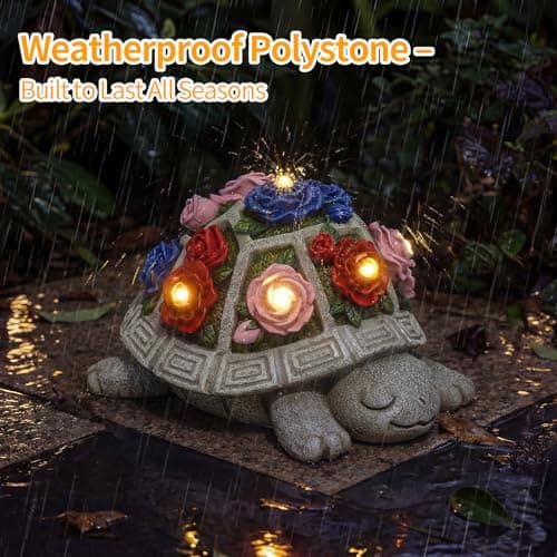 Snclriao Solar Garden Decor Outdoor Turtle Statue with Multi-Color Rose Flowers & 7 LED Lights – Outside Tortoise Decoration for Lawn Yard Patio Backyard - Home House Art - Gift for Men Dad Women Mom — view 3