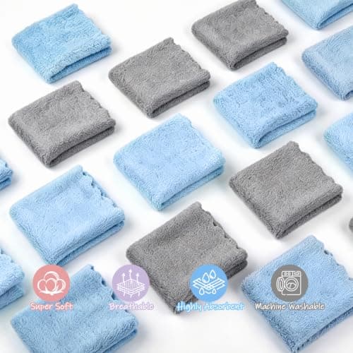 UNIMADE Baby Washcloths, 20 Pack Microfiber Coral Fleece Wash Cloths, Extra Absorbent Baby Towels for Newborns, Infants and Toddlers, Gentle on Sensitive Skin for Face and Body - 7" × 9", Blue&Grey — view 2