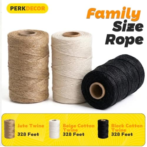 PerkDecor Twine String Natural Jute Twine & Cotton Twine Bundle - Bulk Packing Twine for Crafts, Gift Wrapping String, Gardening Twine, Home Decor (3 Rolls, 984ft, 2mm) — view 2