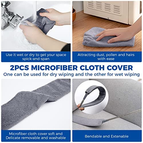 Retractable Gap Dust Cleaner Cleaning Tools with 2 Microfiber Dusting Cloths Long Handle 60inches Washable and Retractable Duster Brush for Cleaning Under Appliances Furniture Couch Fridge — view 3