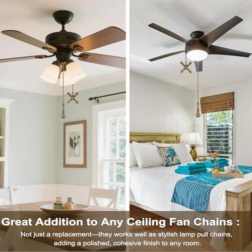 Kelduemi Ceiling Fan Pull Chain Ornaments, 13.6 Inches Fan Pulls Extension Chains Set, Decorative Metal Light Bulb and Fan Cord, Ultra Long 3mm Diameter Beaded Ball Pull Chains for Lamp — view 4