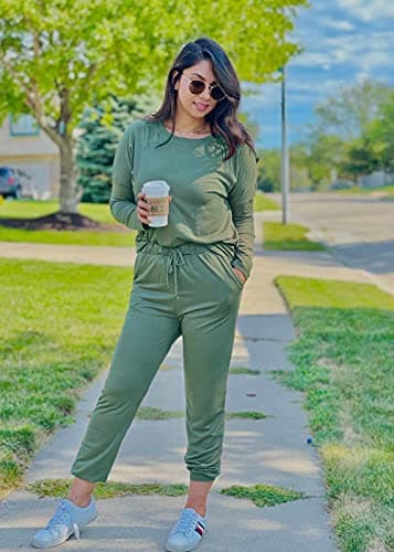 PRETTYGARDEN Women Fall 2 Piece Lounge Outfit Long Sleeve Tops High Waisted Jogger Pants Set Spring Travel Clothes Tracksuit (Light Green,Medium) — view 4