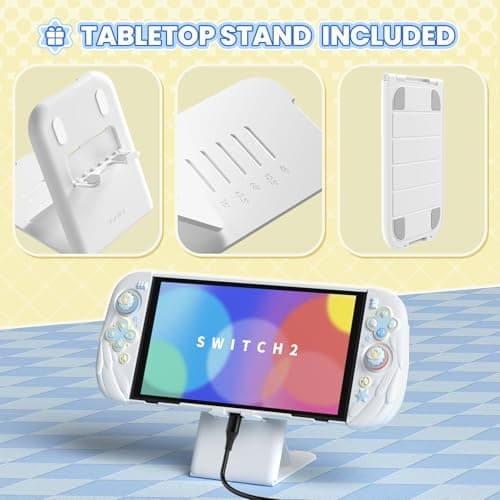 PlayVital Magic Wings Silicone Grip Cover for Nintendo Switch 2 Case with Extra Stand & Thumb Grip, Joycon Grip Cover, PC Console Hard Shell, Cute Animal Dockable Case for Switch 2 Accessories - White — view 5