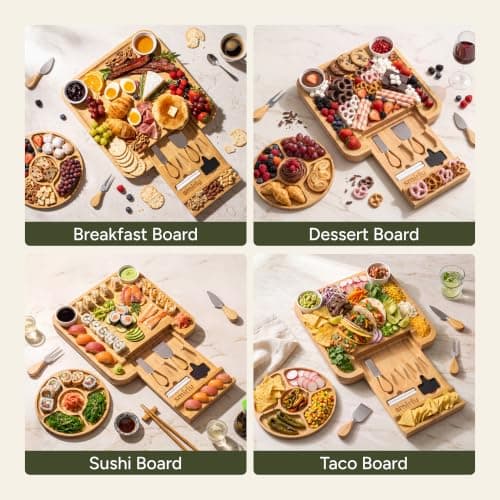 SMIRLY Charcuterie Large Bamboo Cheese Board Set for Serving - House Warming Gifts for New Home, Wedding, Bridal Shower & Birthday, for Women — view 4
