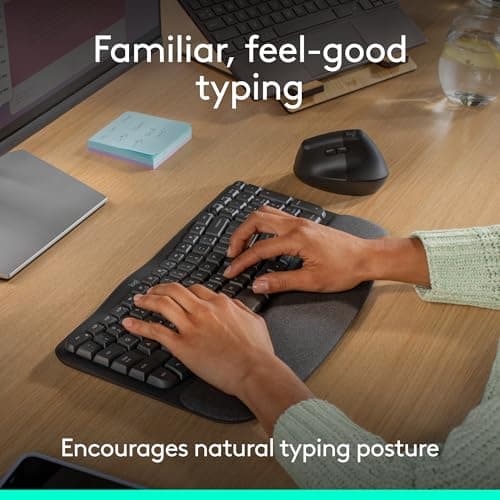 Logitech Wave Keys Wireless Ergonomic Keyboard with Cushioned Palm Rest, Comfortable Natural Typing, Easy-Switch, Bluetooth, Logi Bolt Receiver, for Multi-OS, Windows/Mac - Graphite — view 2