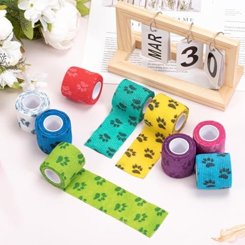 Self Adhesive Bandage Wrap, 9 Rolls Non-Woven Cohesive Vet Wrap Tape Elastic Bandage for Dogs and Pets, Breathable Gauze Tape for Sports, Wrist, Ankle Sprain & Joint Support(5cm) — view 4