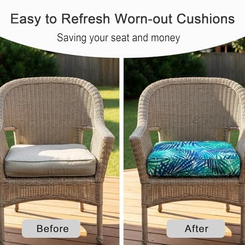 NettyPro Outdoor Patio Chair Seat Cushion Covers UV Resistant Water Repellent Furniture Cushion Slipcovers, 24x22x4 inch, Tropical Leaf — view 5