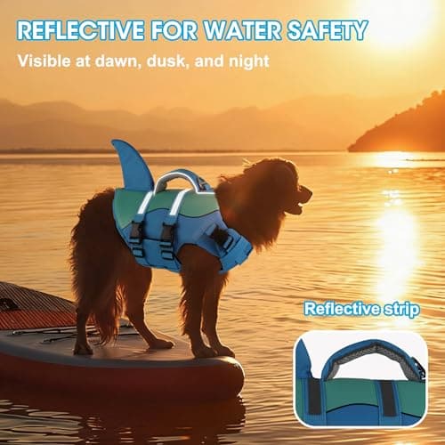 Dogcheer Dog Life Jacket Shark, Neoprene Harness Dog Life Vest with Lift Handle, Reflective Adjustable Pet Swim Float Vest for Small Medium Large Dogs - Blue, S — view 6