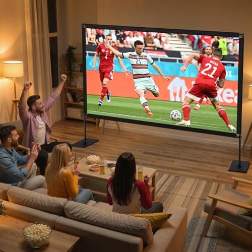 120inch Projector Screen with Stand: Portable Projector Screen Outdoor Indoor Front/Rear16:9 4K HD with Carry Bag Sandbag- Movie Screen for Backyard Moive Night, Camping, Theater