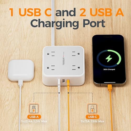 TESSAN Surge Protector Power Strip with 900J Surge Protection, 5 Ft, Grey — view 3