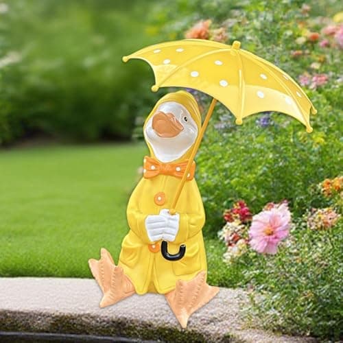 MotiveTech Duck Holding Umbrella Statue Craft Resin Figurine for Patio Outside Garden — view 5