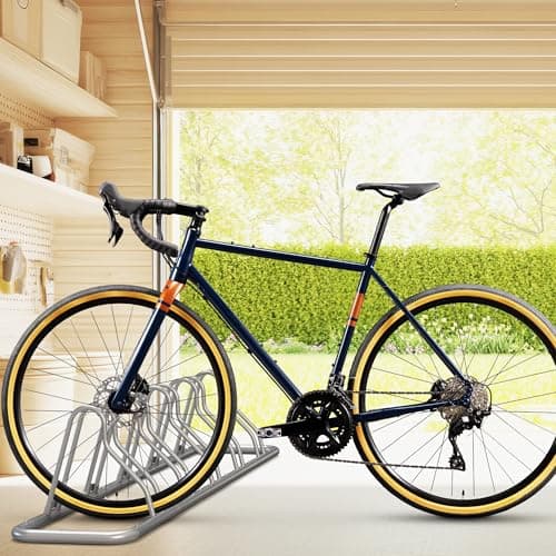 Simple Houseware 5-Bike Floor Storage Rack - Adjustable Bicycle Parking Stand & Garage Organizer for Road and Kids Bikes, Silver — view 4