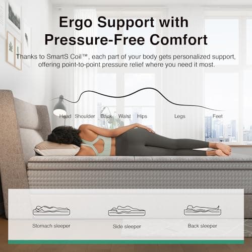 Novilla 12 Inch Queen Size Mattress in a Box, Hypoallergenic & Back Pain Relief, Hybrid Queen Mattresses with Smarts Coils, Fiberglass Free CertiPUR-US Certified Colchones No Box Spring Needed — view 3