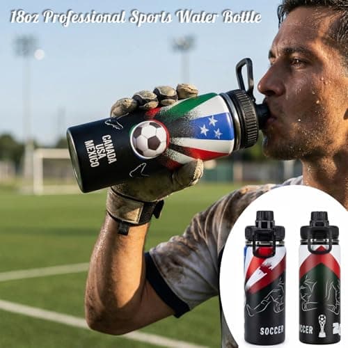Exun Soccer Fan Gift Basket Set 2026 – 9 Piece Sports Accessories Bundle with Stainless Steel Tumbler, Towel, Keychain, Hat, Wristband & Metal Pin – Triple Nation Flag Design, World Soccer Lover Gift — view 5