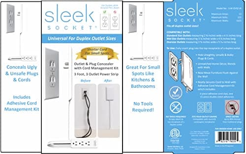 Sleek Socket Original & Patented Flat Ultra-Thin Outlet Concealer with Extension Cord Kit, Multi Outlets Power Strip, Ideal for Home Improvement, Hide Bulky and Messy Cords, 3ft — view 8