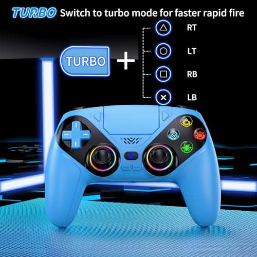 Gamrombo LED Wireless Controller for PS5, Compatible with PS5 Pro/Slim/PC, Dual Vibration, Macro/Turbo Function, 3.5mm Audio Jack - Blue — view 4